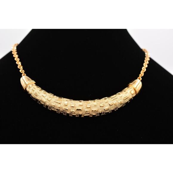 Vintage Collar Chunky Necklace Brushed Gold Chain Textured Heavy NOS 1990s A20 - Picture 1 of 12